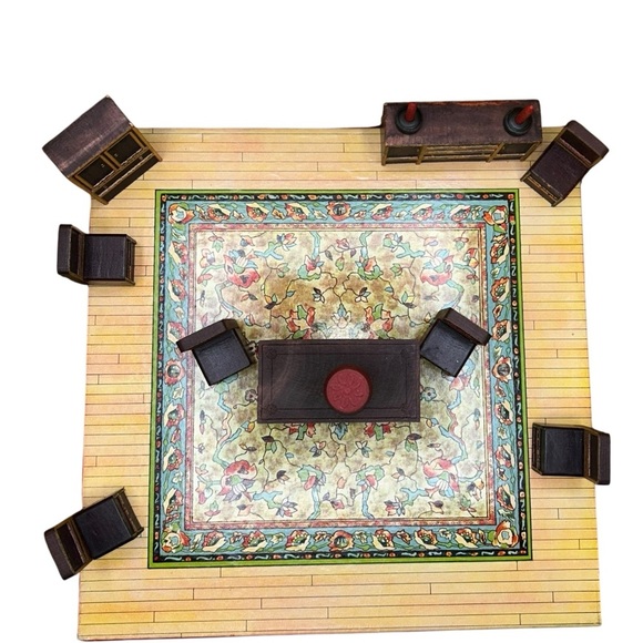 Vintage Toys That Teach Dining Room Set w/ Box The Embossing Co Dollhouse 1930s - Picture 7 of 16